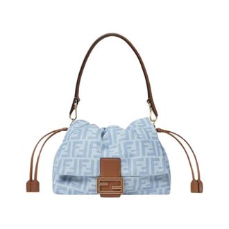 Fendi Tassen, Dames, Blauw, ONE Size, Katoen, Baguette Soft Medium