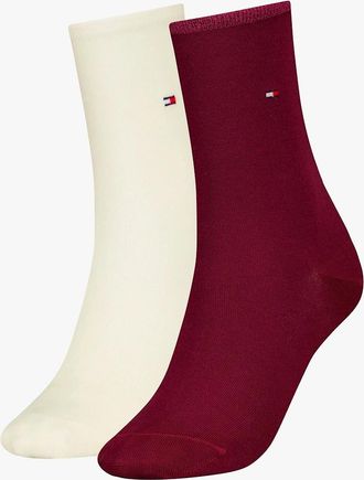 Tommy Hilfiger Womens Tommy Hilfiger 2 Pack Womens Crew Socks Deep Rouge - Multi - Size: 6.5/6/8/7.5/7