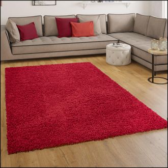 Paco Home Paco Home Alfombra Sky Lisa De Pelo Alto Largo Estilo Shaggy En Rojo 160x220 Cm