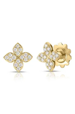 Roberto Coin Love In Verona Pav&eacute; Diamond Flower Stud Earrings in Yellow at Nordstrom