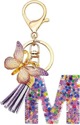 Generic Alphabet exquisite small gift charms keychains, handbag charms, car accessories, butterfly tassel keychains (M)