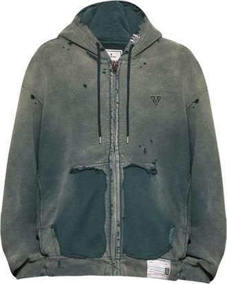 Miharayasuhiro faded-effect zip-up hoodie - Green