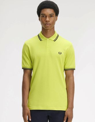 Fred Perry Mens Fred Perry Mens Twin Tipped Signature Polo Shirt - Citron/Black/Black 84B - Yellow - Size: 38