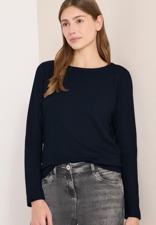 Cecil Langarmshirt CECIL, Damen, Gr. XXL (46), universal blau, Jersey, Obermaterial: 59% Viskose, 38% Polyester, 3% Elasthan, unifarben, normal h&uuml;ftbedecken