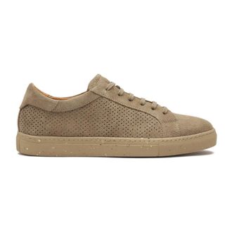 Kazar Schoenen, Heren, Beige, 41 EU, Suède, Taupe sneakers met perforaties op het bovenwerk