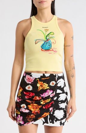 Desigual Ribbed Crop Graphic Tank in Yellow at Nordstrom Rack, Size X-Large