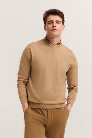 Bugatti Rundhalspullover BUGATTI Regular Fit, Herren, Gr. XL, beige (40, beige), Strick, 95% Baumwolle, 5% Kaschmir, unifarben, regular fit, Rundhals, Rippb&uuml;n