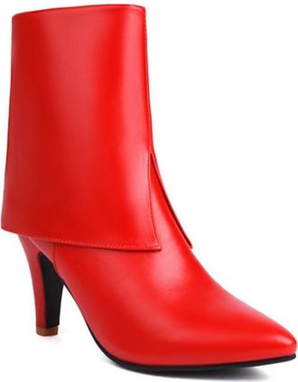 Generic Womens Fashion Patchwork Pointed Toe Ankle Boots Stiletto Heels Side Zipper Winter Dressy Shoes (Red,5.5)