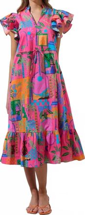 Sugarlips Lanus City Dillan Midi Ruffle Dress In Fuchsia Multi