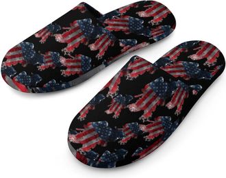 Generic Firefighter U.S.A Flag Mens Cozy Memory Foam Slippers Warm Cotton House Shoes Comfy Slipper for Indoor Outdoor