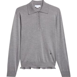 Stella McCartney Frilled Lightweight Wool Polo in Grey Melange at Nordstrom, Size X-Small