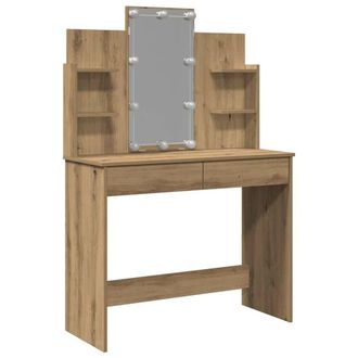 Berkfield Home Dressing Table with LED Lights Artisan Oak 96x40x142 cm in Brown | Size: 96 x 40 x 142 cm