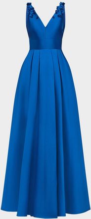 Theia Velina Pleated Floral Applique Mikado Gown