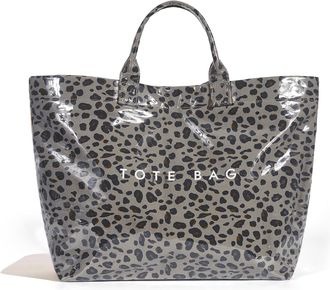 Generic Plaid PVC Tote Bag for Women Large PVC Tote Bag Letters Print Plastic Handbag, Shopping Work Handbag Gift (Leopard Grey)