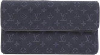 Louis Vuitton Vintage, unisex, Blauw, ONE Size, Pre-owned Canvas Portemonnee