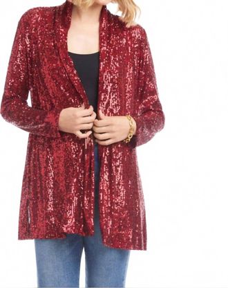 Karen Kane Sequin Duster In Ruby