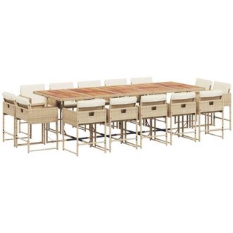 vidaXL Set Comedor De Jard&iacute;n Con Cojines 15 Pzas Rat&aacute;n Sint&eacute;tico Beige Vidaxl