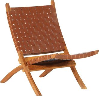 vidaXL Silla De Relax Plegable Cuero Aut&eacute;ntico Marr&oacute;n Vidaxl