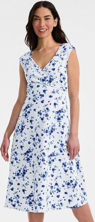 Lands End Cotton Modal Off the Shoulder Wrap Midi Dress in Clearlake Blue Poetic Floral at Nordstrom, Size X-Large