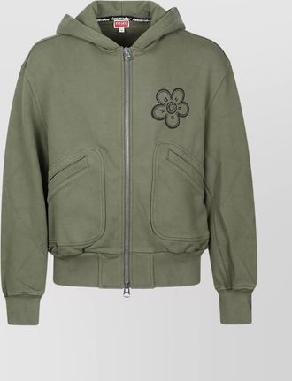 Kenzo ribbed floral-print cotton zip hoodie