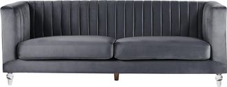 Beliani Sof&aacute; Acolchado Tapizado En Terciopelo 3 Plazas Gris Oscuro Estilo Glam Arvika