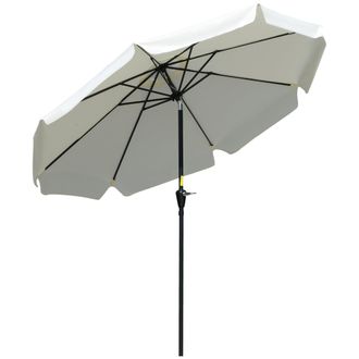 OUTSUNNY 2.7m Patio Umbrella Garden Parasol with Crank - Ruffles - 8 Ribs - White | TJ Hughes