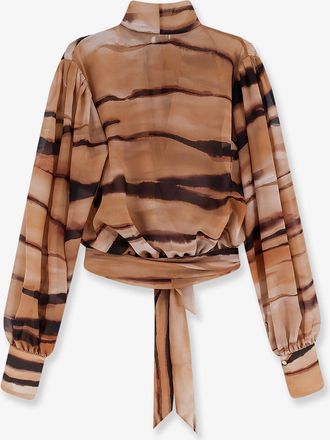 Elisabetta Franchi Womens Shirt Animalier Print Brown Polyester