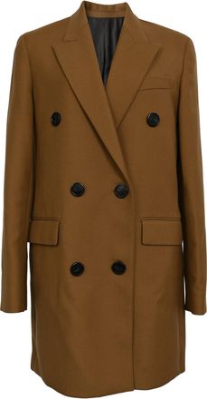 Theory Double-Breasted Bonded Coat in Brown Wool