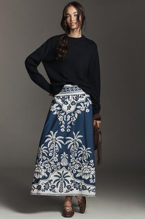 Farm Rio Printed Hibiscus Midi Skirt