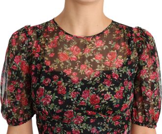 Dolce & Gabbana Womens Floral Silk A-Line Dress Black