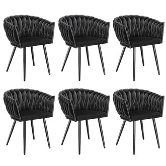 TecTake Dining Chair Astano - Padded, Velvet, Knot Design, Continuous Backrest in Black | Size: 6 Pack