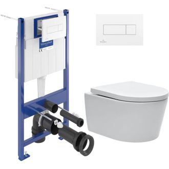 Villeroy & Boch Villeroy&boch - Pack Wc Con Bastidor + Inodoro Sat Sin Brida Y Fijaciones Invisibles + Placa Blanca