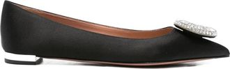 Aquazzura Kristal Hoop Platte Sandalen - Dames - Ballerinas - Zwart - 37 1/2 EU - Schoenen
