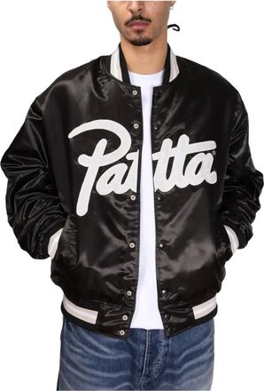 Patta Satin Varsity Jack Zwart Waterdicht - Heren - Bomber jackets - Zwart - M - Leer - Jassen