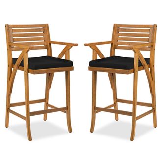 Best Choice Products Set of 2 Outdoor Acacia Wood Bar Stools Bar Chairs w/ Weather-Resistant Cushions