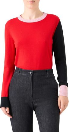 Akris Colorblock Virgin Wool Sweater in Bright Red-Black-Rose at Nordstrom, Size 10