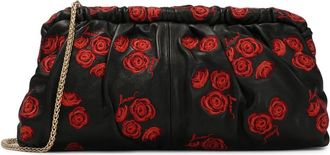 Kazar Zwarte clutch tas met rode rozen - Dames - Schoudertassen - Zwart - ONE Size - Leer - Tassen