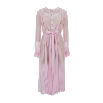 Self Portrait Geplooide Georgette Midi Jurk - Dames - Casual kleedjes - Roze - S - Polyester - Kleedjes