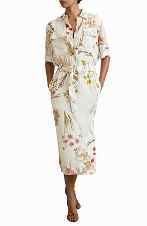 Reiss Faya Floral Shirtdress in Ivory/Orange at Nordstrom Rack, Size 0 Us / 4 Uk