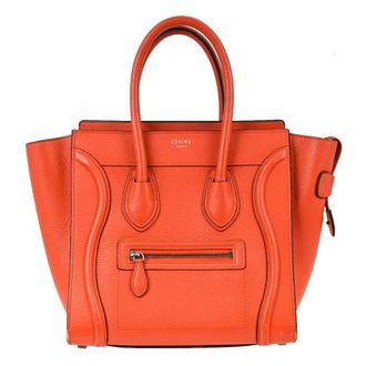 Celine Luggage Grainy Leather Red Leather Handbag (Pre-Owned)