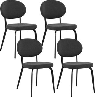 HOMCOM Set of 4 Sherpa Dining Chairs Boucle Kitchen Chairs - Black | TJ Hughes