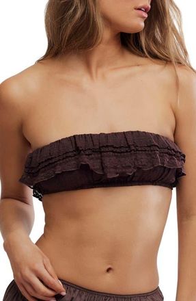 Free People Flirty Frill Bandeau Bikini Top in Painted Chocolate at Nordstrom, Size X-Small