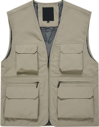 Generic Mens Vests Cargo Outdoor Work Safari Hunting Fishing Travel Photo Mesh Waistcoat Vest Gilet Multi Pockets - Biker Style Fashion Cowboy Waistcoats V Ne