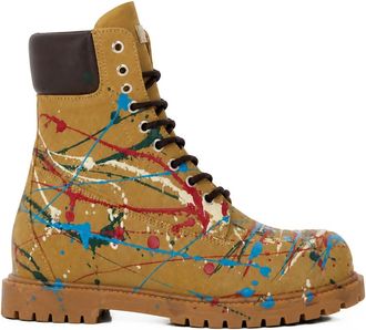 Philipp Plein Nubuck Laarsjes Dripping Skull - Heren - Veterlaarzen - Bruin - 43 EU - Leer - Schoenen