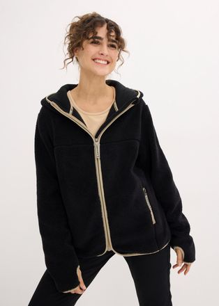 Bonprix Fleecejacke BONPRIX, Damen, Gr. 56/58 (XXXL), schwarz, Obermaterial: 100% Polyester, unifarben mit Farbeins&auml;tzen, l&auml;ssig geschnitten, Jacken Fleecejac