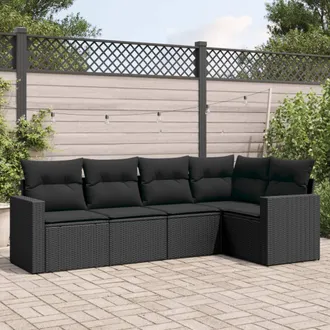 vidaXL Vidaxl - Set De Muebles De Jard&iacute;n 5 Pzas Y Cojines Rat&aacute;n Sint&eacute;tico Negro