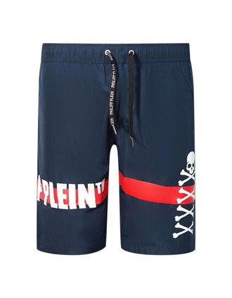 Philipp Plein Mens Philipp Plein TM Skull And Bones Navy Swim Shorts - Size: 35/34/32