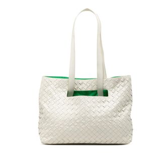 Bottega Veneta Green White Leather Shoulder Bag Tote Bag (Pre-Owned)