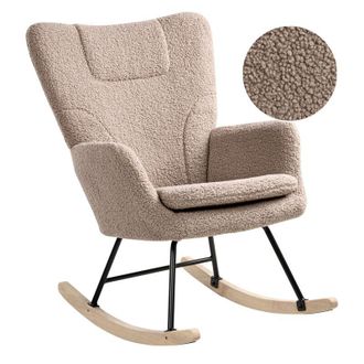 Beliani Rocking Chair Taupe Boucle Fabric Upholstery Wooden Legs Skates Nursery Living Room Cottage Scandinavian SANDVE