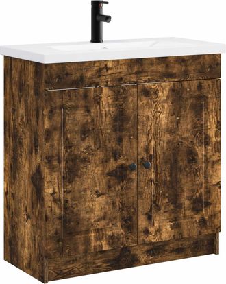 vidaXL Juego De Muebles De Ba&ntilde;o Roble Ahumado 78,5 X 37,5 X 81 Cm Vidaxl